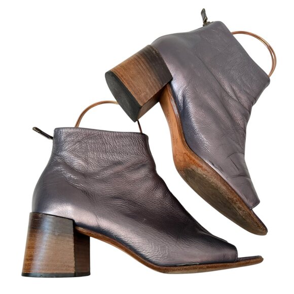 Alberto Fermani Solara crinkled leather booties metallic pewter boots size 9 39 - Picture 7 of 12